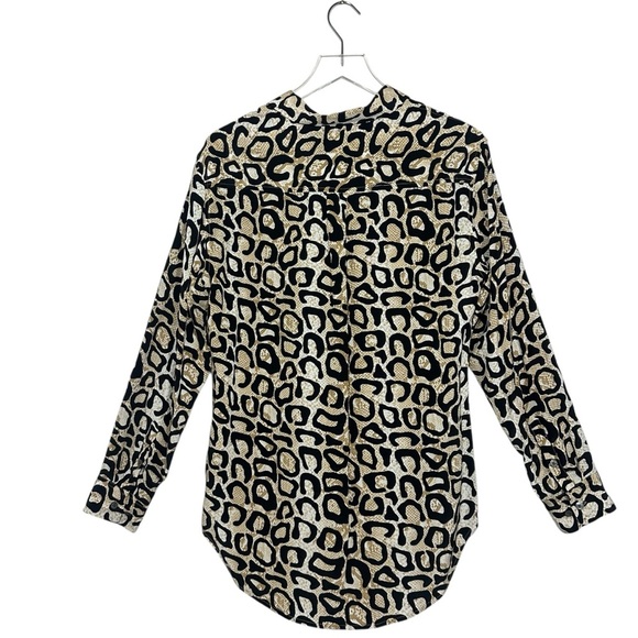 Equipment Femme Silk Button Down Tunic Blouse Leopard Print Shirt Size Medium - Picture 4 of 11